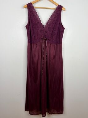 Vintage Nightie Womens 3XL Cherry Red Lace Satin Stretch Slip Dress Lingerie